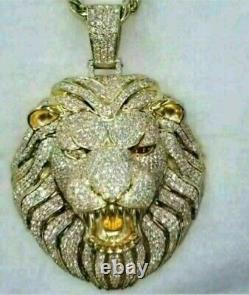 14K Yellow Gold Over 4Ct Round Cut Lab Created Diamond Extra Large Lion Pendant