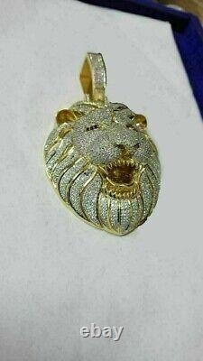 14K Yellow Gold Over 4Ct Round Cut Lab Created Diamond Extra Large Lion Pendant