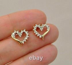 14K Yellow Gold Plated 1.00 Ct Round Simulated Diamond Heart Shape Stud Earrings