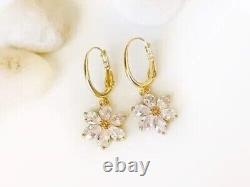 14K Yellow Gold Plated 1.50 Ct Pear Simulated Diamond Flower Drop/Dangle Earring
