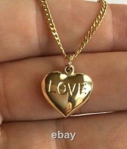 14K Yellow Gold Plated Heart Love Necklace 20/14K Oro Cadena De Corazon Amor