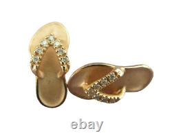 14K Yellow Gold Plated Real Moissanite Flip Flop Stud Earrings Gift Women's
