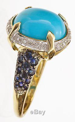 14K Yellow Gold Sleeping Beauty Turquoise and Sapphire Ring Size 6
