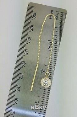 14K Yellow Gold Threader Earring Long Moon Chain. 20 CT Diamond Ball Dangle