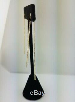 14K Yellow Gold Threader Earrings Long Stick Vertical Hanging Dangle Drop