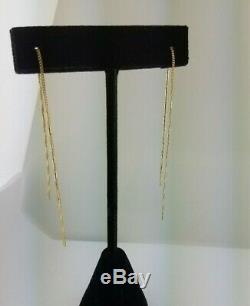 14K Yellow Gold Threader Earrings Long Stick Vertical Hanging Dangle Drop