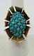 14k Yellow Gold Turquoise Cluster Ring Size 7.5 33.8mm 18 Grams S799