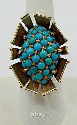 14K Yellow Gold Turquoise Cluster Ring Size 7.5 33.8mm 18 Grams S799