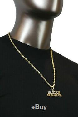 14k Gold PT Black Is Beautiful Pendant 24 Rope Chain Hip-Hop Necklace