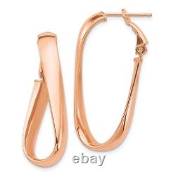 14k Rose Gold High 5mm Wavy Oval Omega Back Hoop Earrings 3.47g L-35.37mm