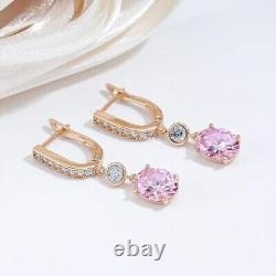 14k Rose Gold Plated Oval Cut Simulated Pink Sapphire 925 Silver Drop Earrings