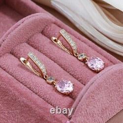 14k Rose Gold Plated Oval Cut Simulated Pink Sapphire 925 Silver Drop Earrings