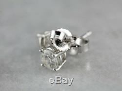 14k White Gold 0.90Ct Solitaire Diamond Earrings Solid April Birthstone Stud