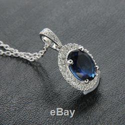 14k White Gold Finish 0.23 Ct Oval Blue Sapphire Halo Pendant Charm For Women's