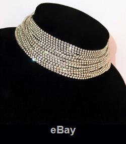 14k White Gold GP Multi-Chain Choker Necklace made with Swarovski Crystal Stone