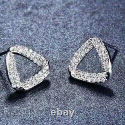 14k White Gold Plated 1.25 Ct Round Cut Simulated Diamond Triangle Stud Earrings