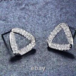 14k White Gold Plated 1.25 Ct Round Cut Simulated Diamond Triangle Stud Earrings