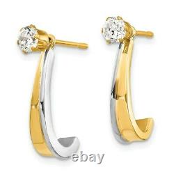 14k Yellow Gold J Hoop withRhodium and CZ Earring Jacket