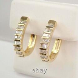 14k Yellow Gold Plated 1.60 Ct Round & Baguette Simulated Diamond Hoop Earrings