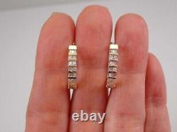 14k Yellow Gold Plated 1.60 Ct Round & Baguette Simulated Diamond Hoop Earrings