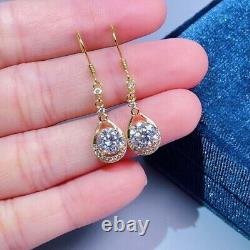 14k Yellow Gold Plated 3Ct Round Cut Simulated Diamond Hook Drop/Dangle Earrings