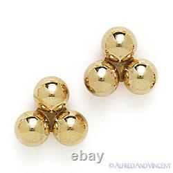 14kt Solid Yellow White Gold Stud Earrings Polished 14k 14 kt 3-Ball Bead Studs