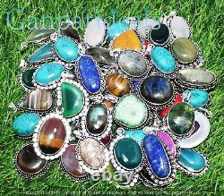 150pcs Lapis Lazuli & Mix Gemstone Pendant Lots 925 Silver Plated Ethnic Jewelry