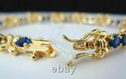 16CT Round Cut Simulated Sapphire Women's Tennis Bracelet 14K Yellow Gold Plated