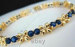 16CT Round Cut Simulated Sapphire Women's Tennis Bracelet 14K Yellow Gold Plated