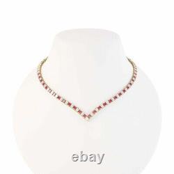 17.00Ct Lab Created Red Ruby & Diamond Tennis Necklace 14k Yellow Gold Plated