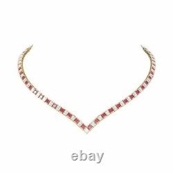 17.00Ct Lab Created Red Ruby & Diamond Tennis Necklace 14k Yellow Gold Plated