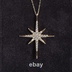 18Chain Round Cut Simulated Diamond North Star Pendant 14K Yellow Gold Plated