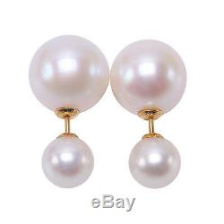 18K Gold 7-11mm White Round Freshwater Cultured Pearl Double-sided Studs Earring