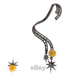 18K Gold 925 Sterling Silver Emerald Diamond Starburst Ear Cuff Fashion Jewelry