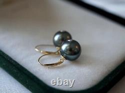 18K Gold Earring Hooks, Tahitian Black Pearls, dangle Earrings, big Pearl Earrings