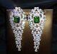 18k White Gold Gf Chandelier Earrings W Green Emerald & Simulated Diamond Stone