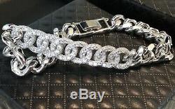18K White Gold GF Cuban Link Bracelet made w Swarovski Crystal Pave Diamond 6