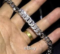 18K White Gold GF Cuban Link Bracelet made w Swarovski Crystal Pave Diamond 6