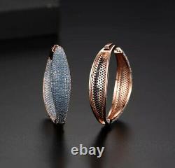18k Rose Gold GF Hoop Earrings made w Swarovski Crystal Blue Stone Gorgeous
