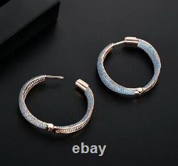 18k Rose Gold GF Hoop Earrings made w Swarovski Crystal Blue Stone Gorgeous