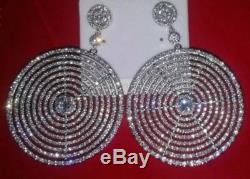 18k White Gold Big Hoop Earrings made w Swarovski Crystal Diamond Stone Gorgeous