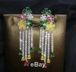 18k White Gold Chandelier Earrings made w Swarovski Crystal Multicolor Stone