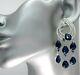 18k White Gold Chandelier Earrings Made W Swarovski Crystal Sapphire Blue Stone
