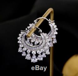 18k White Gold Chandelier Earrings made w Swarovski Crystal Topaz Stone Gorgeous