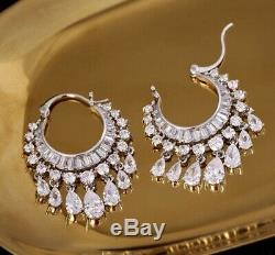 18k White Gold Chandelier Earrings made w Swarovski Crystal Topaz Stone Gorgeous