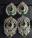 18k White Gold Chandelier Earrings W Swarovski Crystal Emerald Green Marquise
