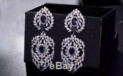 18k White Gold Chandelier Earrings w Swarovski Crystal Sapphire Marquise Stone