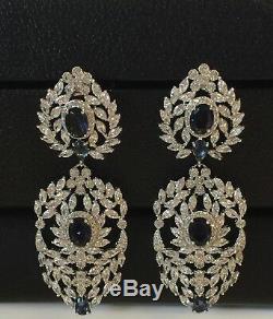 18k White Gold Chandelier Earrings w Swarovski Crystal Sapphire Marquise Stone