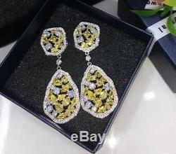 18k White Gold Earrings made w Swarovski Crystal Yellow Citrine Stone Gorgeous