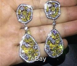18k White Gold Earrings made w Swarovski Crystal Yellow Citrine Stone Gorgeous